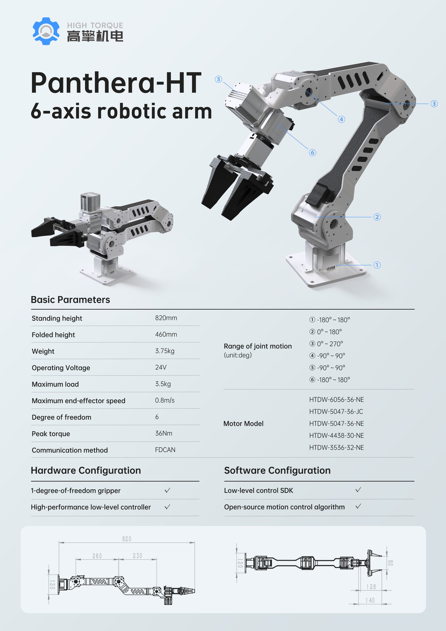 HIGH TORQUE Panthera-HT 6-Axis Robotic Arm